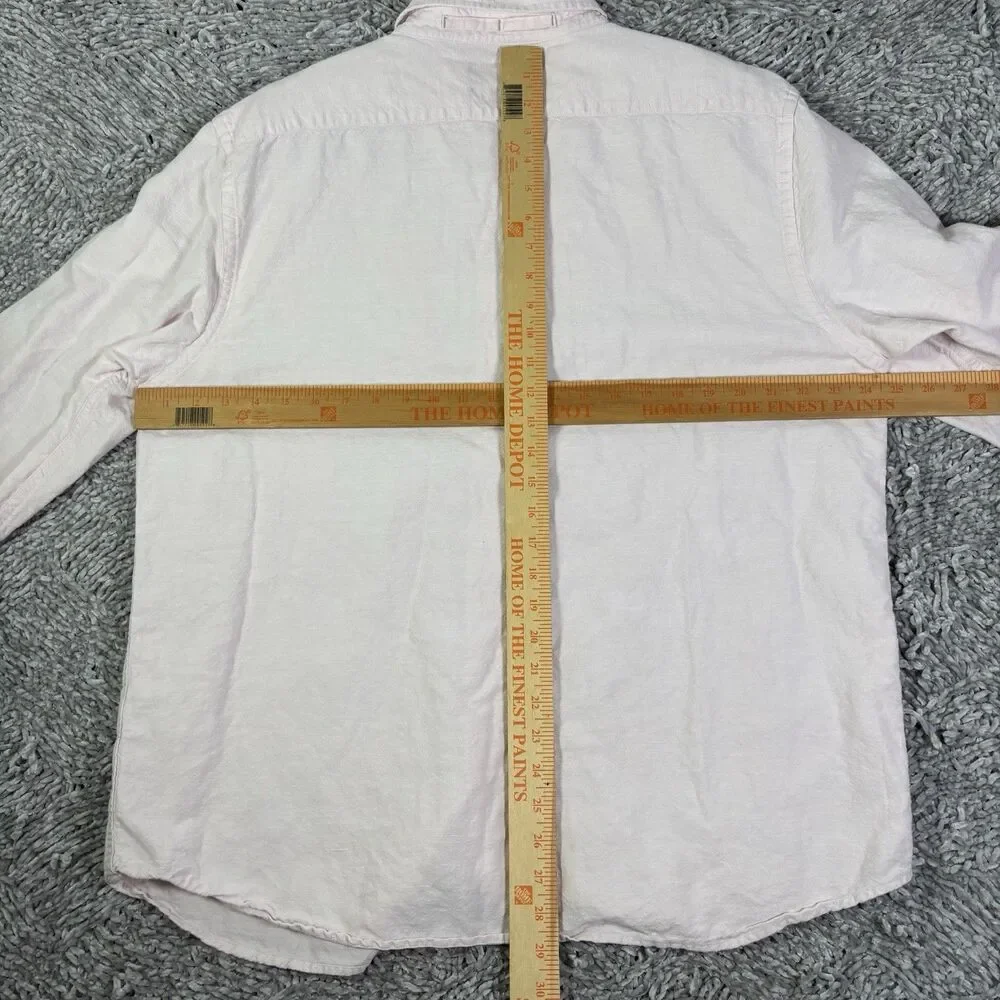 Banana Republic Linen Shirt Mens XL Untucked Fit Long Sleeve Pink Beach Summer